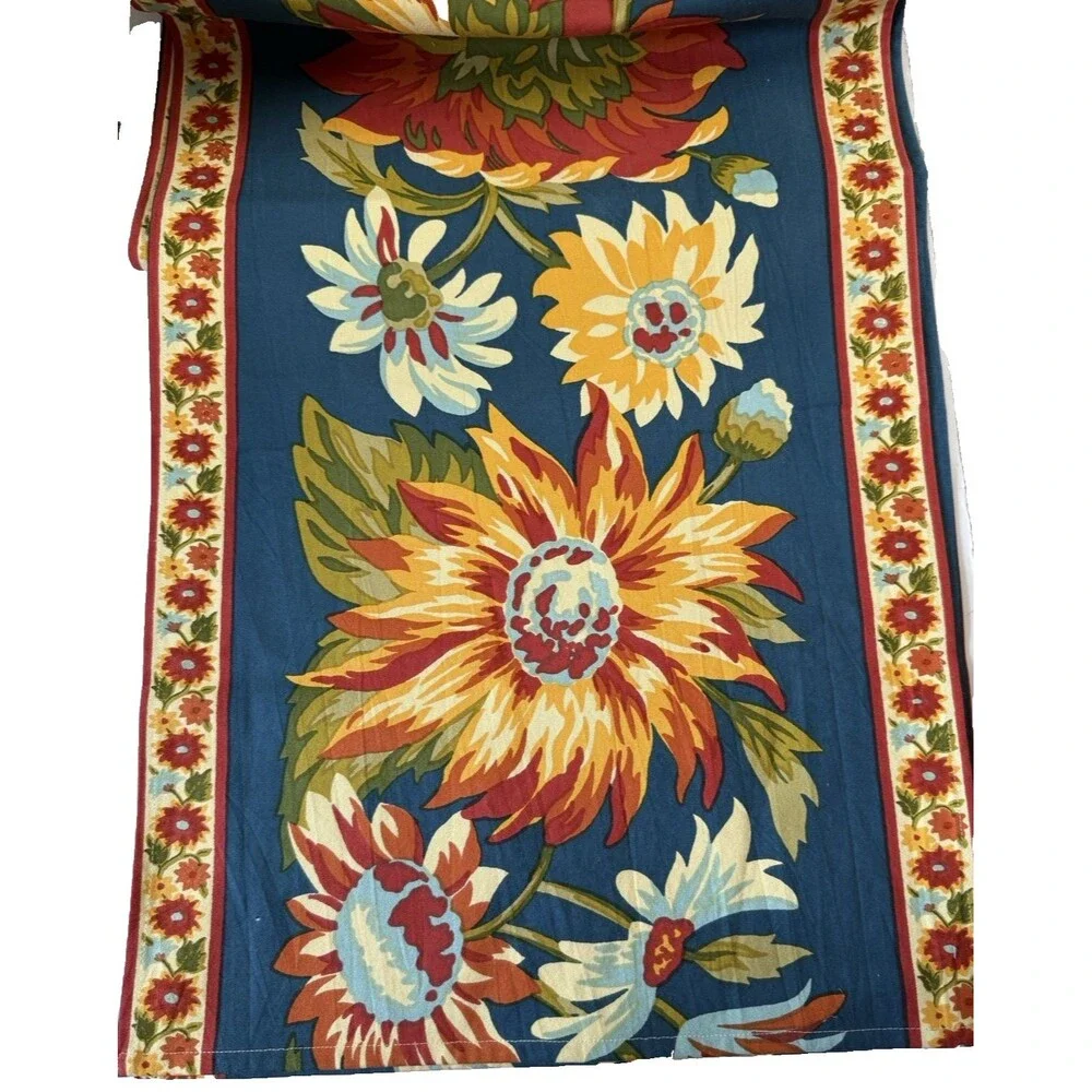 April Cornell Marguerite Table Runner Cotton Blue Orange 100% Cotton 18x108